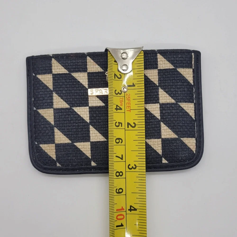 Spartina 449 Black and Cream Geometric Card Holder Slim Wallet Logo Plaque